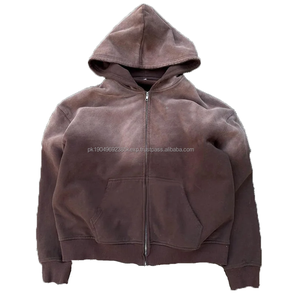 Sweat à capuche streetwear personnalisé sans ficelle polaire vierge fermeture éclair vintage double couche lavage à l'acide soleil délavé sweats à capuche en détresse pour hommes - Product Image 2