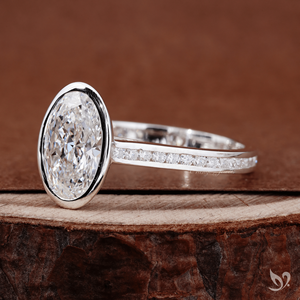 2ct oval cut lab grown diamond engagement <b>ring</b> in bezel setting with channel band <b>crafted</b> in 10k white gold - Product Image 3