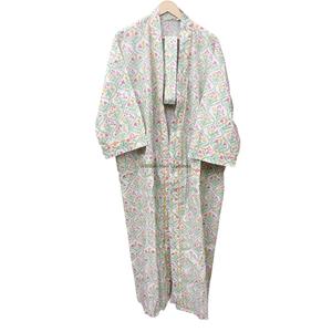 Floral Cotton <b>Kimono</b> Robe Full Length Bathrobe for <b>Women</b> V-Neck Soft Printed Breathable Quick Dry Spring Style Long Sleeves - Product Image 5