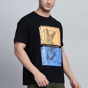 Camiseta Negra de Manga Corta para Hombre con Estampado, Cuello Redondo, Estilo Casual, Corte Regular, 100% Algodón Jersey, Ecológica - Product Image 4