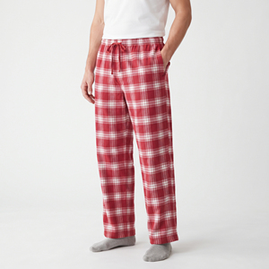 Pantalon de pyjama en flanelle à carreaux pour homme, taille mi-haute avec cordon de serrage, décontracté, 100 % coton, respirant, poids moyen, coupe ample, style jogger - Product Image 1