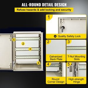 Contenitore Elettrico NEMA 4X in Acciaio e Fibra di Vetro 16 X 12 X 8\" IP66 Impermeabile e Antipolvere per Uso Esterno/Interno - Product Image 5
