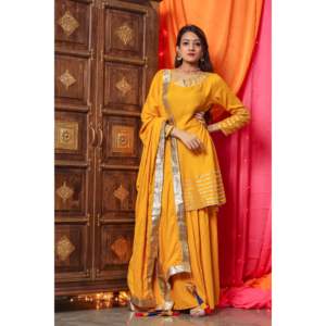 Ensemble de costume de travail jaune vif pour femme avec dupatta en tissu chiffon rayonne, taille XS - Product Image 2