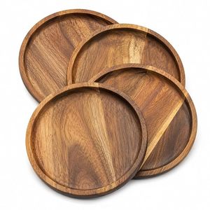 Plat de service en bois fait main, bois naturel, bol décoratif pour la cuisine, vaisselle rustique, lot de 4 - Product Image 1