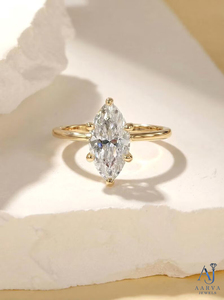 Anillo de Compromiso y Boda Clásico con Corte Marquesa, Moissanita Cultivada en Laboratorio, Chapado en Oro, para Mujer - Product Image 4