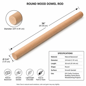 Solid Wood Round Polished <b>Rolling</b> <b>Pin</b> Hardwood for Home Decor Wall Decor Garden Fence - Product Image 2