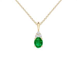 14K <b>Solid</b> <b>Gold</b> Natural Emerald Oval Emerald Solitaire <b>Pendant</b> with Trio Diamond Classic Fine Jewellery Anniversary Gift For Her - Product Image 1