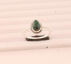 Wholesale 925 Sterling <b>Silver</b> Turquoise <b>Ring</b> Pear Cut Cabochon Rope Bezel <b>Ring</b> Beaded Band Boho <b>Solitaire</b> Gemstone Party Unisex - Product Image 6