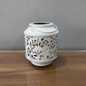 Decorative Metal <b>Lantern</b> <b>Candle</b> Holder White Floral Cutwork Hanging <b>Lantern</b> Home Decor - Product Image 1