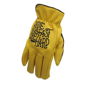 Guantes de cuero amarillos personalizados al por mayor Ride East Live Hard con diseño bordado de rayo negro, ¡pide ahora! - Product Image 2