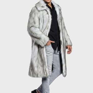 Manteau long en fausse fourrure pour homme, épais, couleur unie, col rabattu, manches régulières, trench-coat gris - Product Image 1