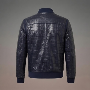 Blouson Bomber Unisexe en Cuir de Crocodile Gaufré de Qualité Supérieure, Personnalisable avec Impression au Dos, Style Streetwear, Fermeture Éclair Formelle, OEM - Product Image 2