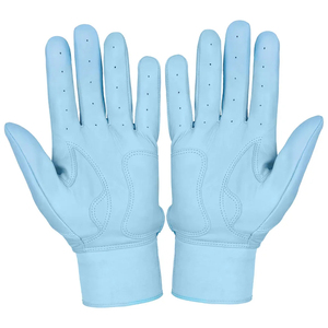 Soft Solid Light Blue Genuine Leather Batting Gloves Professional Grip Full Finger Custom Baseball Softball Gloves - Product Image 2