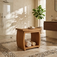 Tabouret en teck massif fait main de style scandinave moderne Dewa, finition naturelle, banc stable, mobilier de maison, salon, vente en gros
