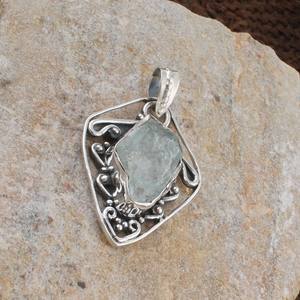 Handmade 925 Sterling Silver Aquamarine Pendant Natural Gemstone Artisan Handcrafted <b>Necklace</b> March <b>Birthstone</b> Jewelry Wholesale - Product Image 3