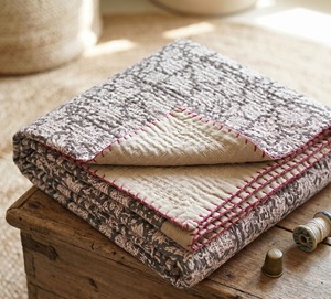 TheFabira Hand Block Print Cotton Kantha <b>Quilt</b> Indian Handmade Reversible <b>Bedspread</b> Floral Design Eco-Friendly Modern Style - Product Image 1