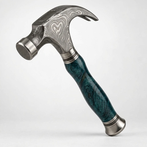 Marteau en acier damas à manche en bois, motif soudé, design artisanal traditionnel, objet de collection décoratif - Product Image 3