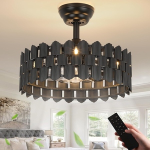 Ventilateur de plafond industriel moderne en gros, noir mat, avec cage, prix d'usine, style chandelier tambour - Product Image 3