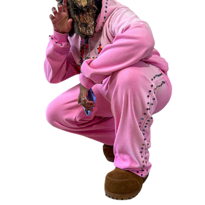 ชุดวอร์มประดับเพชรแบบกำหนดเอง เสื้อผ้ากีฬาสุดหรูสำหรับผู้ชายและผู้หญิง ราคาโรงงาน OEM คุณภาพสูง ดีไซน์สวย - Product Image 3