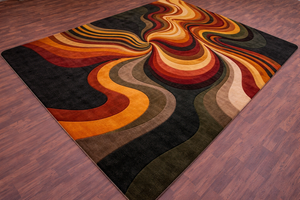 Tapis en laine tufté à la main, motif abstrait ondulé, couleur rouille, prix usine, style écologique pour salon et décoration enfant. - Product Image 3