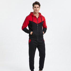 Men's Red Black Solid Breathable Eco-Friendly Hooded Tracksuit Full Sleeve <b>Zipper</b> <b>Sweatshirt</b> Pants Casual Winter Wear 100% - Product Image 4