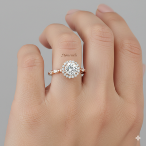 Anillo de compromiso vintage con halo de diamantes en forma de marquesa chapado en oro rosa - Product Image 2