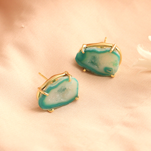Authentic green geode druzy stud <b>earring</b> prong setting <b>post</b> back <b>earring</b> crystallize raw geode druzy agate <b>earring</b> for women - Product Image 4