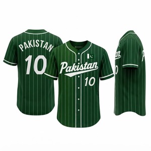 Camiseta de Béisbol de Pakistán para Hombre, Verde a Rayas, Número 10, Impresión Serigrafiada, Transpirable, de Poliéster, Manga Corta, Uniforme de Equipo - Product Image 5