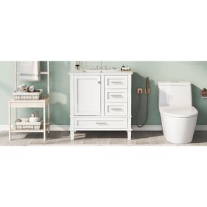 Meuble-lavabo moderne de 30 po avec fermeture amortie, armoire de rangement et ensemble de 3 tiroirs pour lavabo, style urbain - Product Image 5