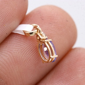 Pendentif Charme pour Femme en Tanzanite Véritable de Haute Qualité, Or Jaune Massif 14 carats, Fait Main, Certifié GIA, Tendance - Product Image 3