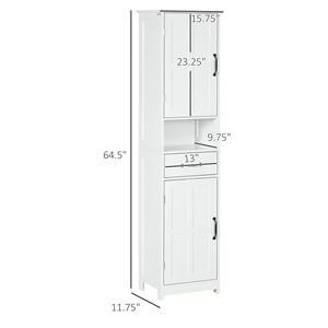 Mobiletto Alto Bianco Salvaspazio per Bagno, Armadio a Colonna con Ripiani Aperti, Cassetti e Ante a Scomparsa, Ripiani Regolabili in MDF, Ideale per Uso Ospedaliero - Product Image 3