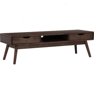 Mid-Century Modern Solid Wood <b>TV</b> <b>Stand</b> with 2 Storage Drawers Tapered Legs Dark Walnut Finish Fits 50-54" <b>TVs</b> Easy Assembly - Product Image 1