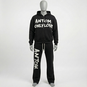Conjunto Deportivo Unisex de Talla Grande para Invierno, Sudadera con Capucha y Pantalones Jogger con Estampado de Grafiti, 100% Algodón, Estilo Hip Hop Urbano Informal de Dos Piezas - Product Image 2