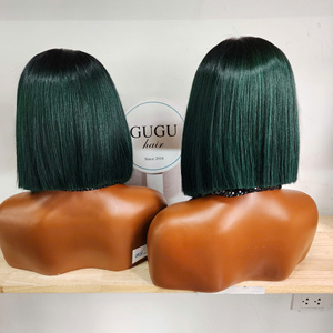 Perruques Bob ultra-lisses de 8 pouces en cheveux vierges vietnamiens pour femmes, perruque sans colle avec fermeture en dentelle 5x5, cheveux ombrés verts - Product Image 3