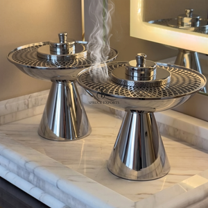 Brûleur d'encens en métal à motif marbre de luxe, base moderne en émail bleu, encensoir Bakhoor pour la décoration de la maison et les hôtels du Moyen-Orient, idéal pour le Ramadan - Product Image 4