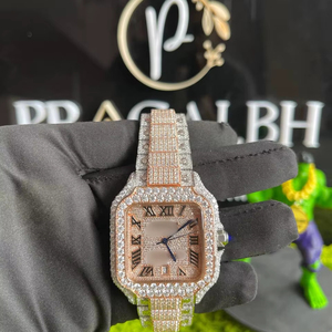 Montre de luxe automatique entièrement sertie de moissanite, boîtier en acier inoxydable, saphir, étanche, cadran arc-en-ciel, 40 mm, chronographe, mouvement ETA - Product Image 1