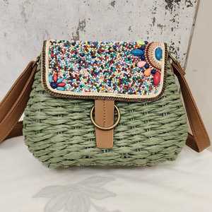 Woven <b>Straw</b> Crossbody Handbag Beaded Flap Purse Rattan Shoulder <b>Bag</b> for Travel Beach Daily Use - Product Image 3