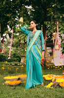 Setelan Pesta Etnik Wanita: Lehenga Saree Shimmer Bandhani Pallu, Blus Polos, Jaket Koti Bersulam, Sudah Dijahit