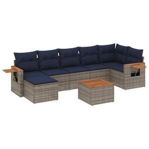 Set Divano da Esterno in Polyrattan Grigio a 8 Pezzi con Cuscini - Arredamento da Giardino Specifico per il Mercato USA - Product Image 2