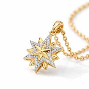 Collar con colgante de oro rosa de 14K con diamante de laboratorio VVS2 de 0.30ctw, diseño de estrella, joyería Celestial North Star, engaste pavé, collar con colgante fino - Product Image 2