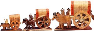 Wooden Bull Cart <b>Table</b> Decor Hand Carved Mango Wood Sculpture Folk Style Desktop <b>Ornament</b> for Home Restaurant - Product Image 2