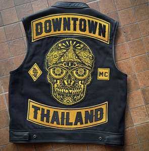 เสื้อกั๊กหนังสำหรับนักขี่มอเตอร์ไซค์แบบสั่งทำพิเศษพร้อมตะเข็บเย็บสีเหลืองตัดกัน - Product Image 4