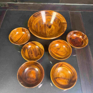 Juego de tazones de madera rústicos, grandes y duraderos, tallados en madera, para cocina, comedor, ecológicos, para servir comida en casa - Product Image 1