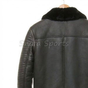 Veste bomber en cuir d'agneau véritable 100% OEM, noire, grande taille, pour homme, veste bomber en fourrure de mouton chaude pour l'hiver - Product Image 6