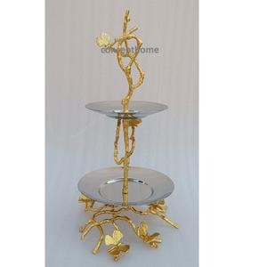 ชั้นวางเค้ก 2 ชั้น สีเงินทอง ดีไซน์ดอกไม้ สำหรับงานแต่งงาน งานเลี้ยงที่บ้าน โรงแรม จัดแสดงคัพเค้ก - Product Image 1