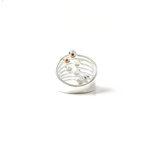 Multi Gemstone Chakra <b>Ring</b> 925 <b>Sterling</b> <b>Silver</b> Round Bezel <b>Set</b> 7 Stone Wide Band Spiritual Protection Gift - Product Image 4
