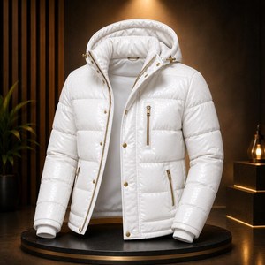 Veste d'hiver matelassée à capuche pour homme, veste blanche rembourrée, veste décontractée pour l'extérieur - Product Image 5