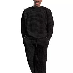 Ensemble de survêtement d'hiver deux pièces avec cordon de serrage, capuche, poignets côtelés classiques, 100% coton respirant, imprimé - Product Image 2