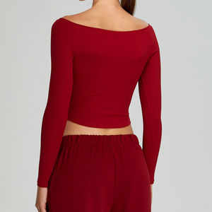 HYPEN SPORTS Hauts de yoga sexy à manches longues pour femmes, col rond, respirant, en Spandex/Nylon, pour la course, le sport et la gym, coupe ajustée, 220g - Product Image 4