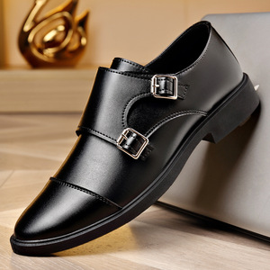Plus Size Men's Classic Casual Leather Shoes Soft Leather Business Style Adjustable Fastening Buckle Spring Autumn Shoes - Product Image 1